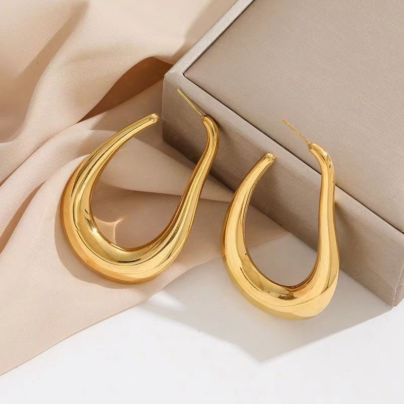 14g Weight 24K Gold Plated Plating Material 1 Pair Simple Style Solid Color Plating Stainless Steel 24k Gold Plated Earrings