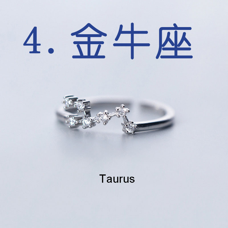 Cross-border hot sale zircon silver plated twelve constellations open adjustable ring fashion women constellation ring factory wholesale