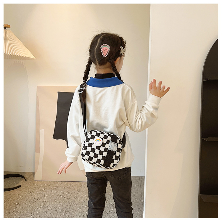 127g Weight Polyester Lining Material Zipper Closure Type Sling Strap Strap Type Shoulder Bag, Crossbody Bag Bags Type Casual Occasion Nylon Material Plaid Pattern All Seasons Season Kid'S, Women's Gender Cute Style Square Shape Kid'S Women's Nylon Plaid Cute Square Zipper Shoulder Bag Crossbody Bag 18