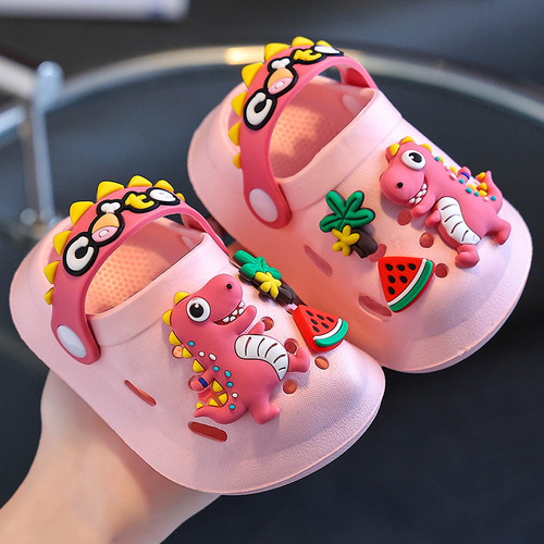 Children's summer sandals, baby indoor soft sole cartoon anti-slip slippers for girls and boys, hole sandals with head cover