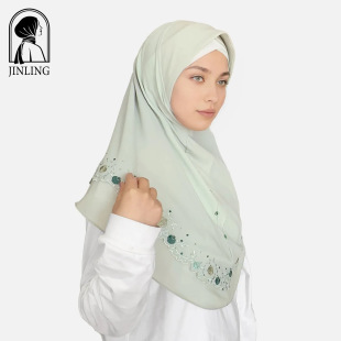 New Single-layer Embroidered Silk Scarf Spring and Summer Thin Chiffon Rhinestone Scarf Hot Selling Soft Breathable Pullover Convenient Cap