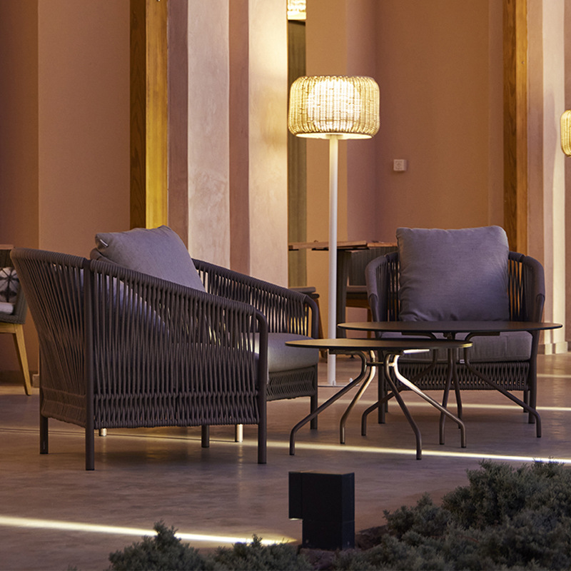Sofá de exterior para villa, patio, terraza, sala de estar, muebles de ratán para jardín, balcón, conjunto de sofá y mesa de café