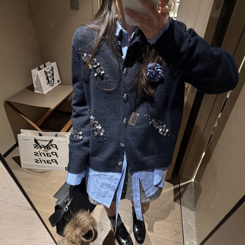 2026 Early Spring New Style Beaded Sequin Knitted Cardigan for Women, Loose and Lazy Style Sweater Jacket, Fashionable and Versatile Top