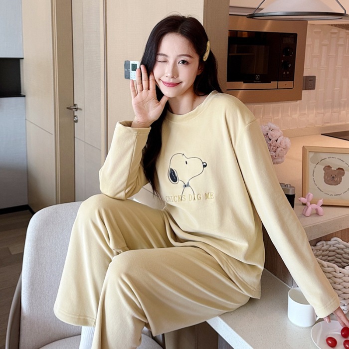 实体批发实体店】秋冬睡衣女双面海岛绒加厚圆领舒适套装可外穿保|undefined