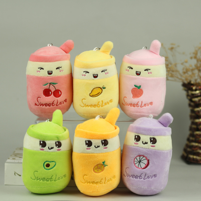 Linda simulación fruta leche taza de té colgante de peluche muñeca de juguete bolsa colgante decoración muñeca llavero grab máquina muñeca