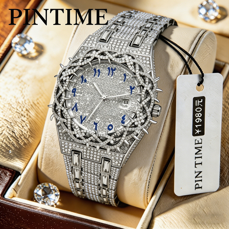 Factory Export Hot-Selling Men's Watch with Full Diamond Inlay, Hip-Hop Style, Unique Thorn Design, Large Dial, Waterproof, High-Quality Factory Export Hot-Selling Men's Watch with Full Diamond Inlay, Hip-Hop Style, Unique Thorn Design, Large Dial, Waterproof, High-Quality