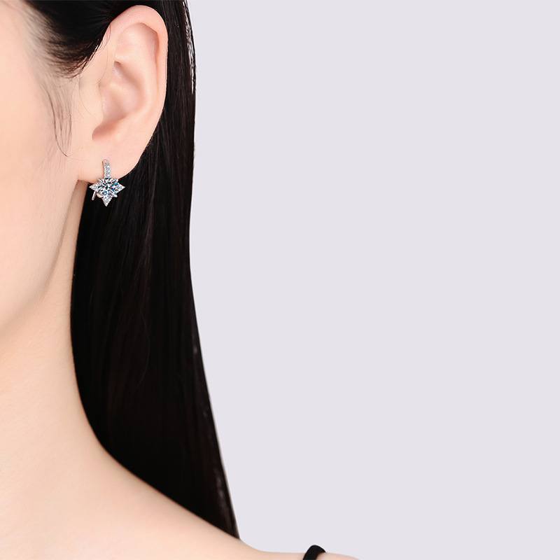 S925 pendientes de plata de ley pendientes de moissanite Luz de lujo temperamento ocho Awn estrella oreja gancho 1 quilate D color moissanite pendientes