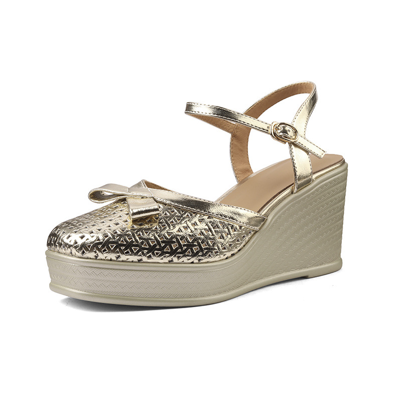 Sandal cao gót nữ mũi nhọn đế xuồng quai chéo da thật — màu vàng, bạc