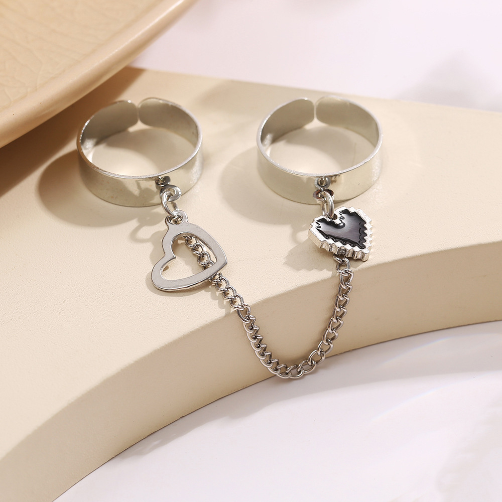 Double Ring Chain Set Adjustable Punk Style One-piece Ring_voghion.com