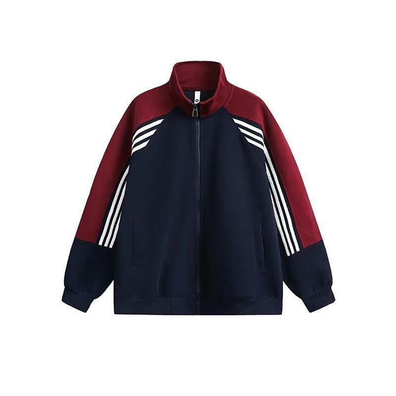 American retro three-stripe color-blocked stand-up collar casual jacket, spring and autumn design, zip-up sweatshirt cardigan.