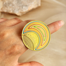 欧美时尚跨境不锈钢戒指新款个性轻奢高级感女士彩虹圆盘戒指ring