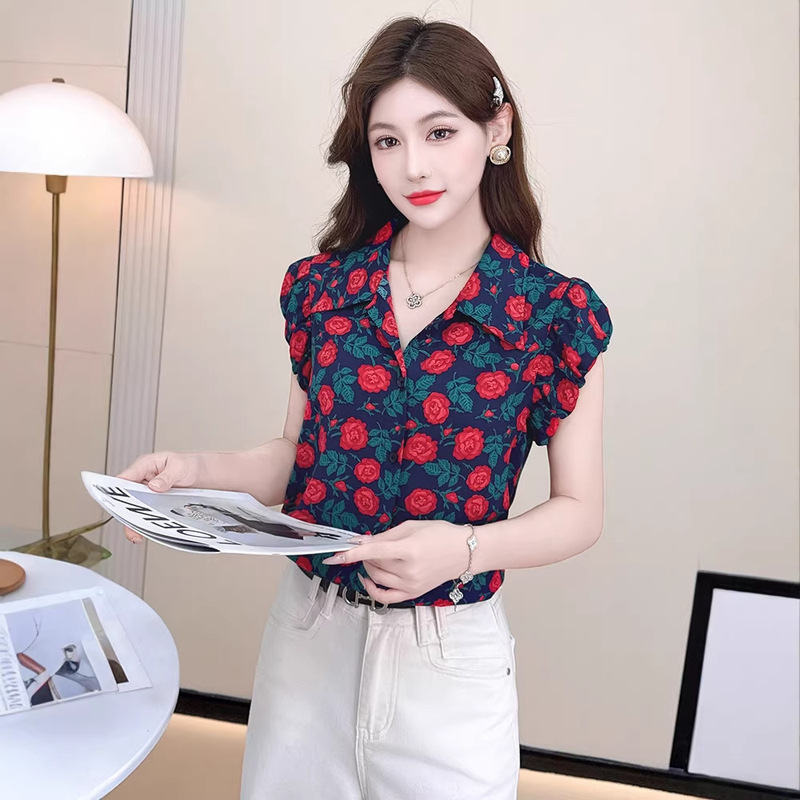 2025 Summer New Casual Versatile Short Floral Shirt for Women, Fashionable and Stylish Korean Style Age-Reducing Blouse