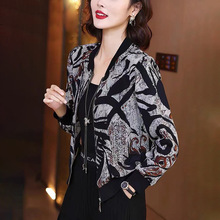 春夏新款跨境雪纺衫薄款棒球服外套女宽松欧美风复古长袖防晒夹克