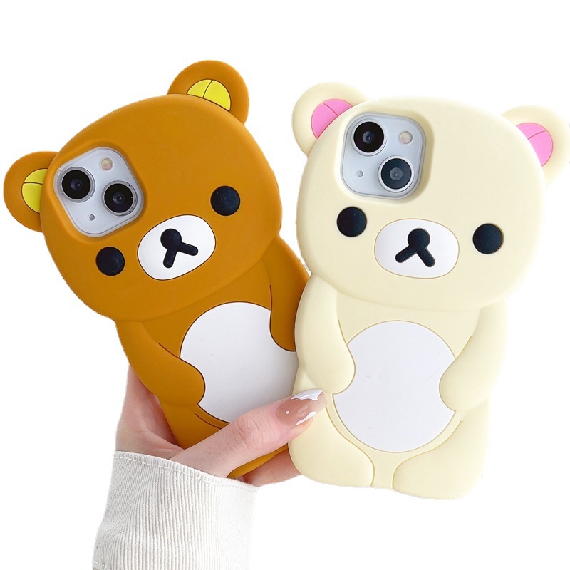 立体卡通轻松熊硅胶套适用iPhone16/15/14ProMax可爱小熊手机壳软