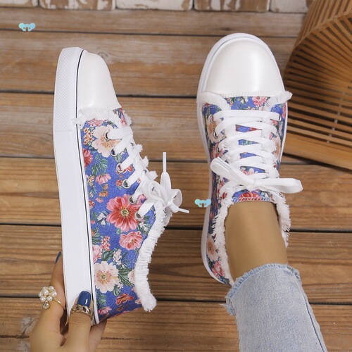 Women's Canvas Shoes Single Shoes Wide Width Flat Slip-on Graffiti Canvas Shoes Canvas Platform Shoes