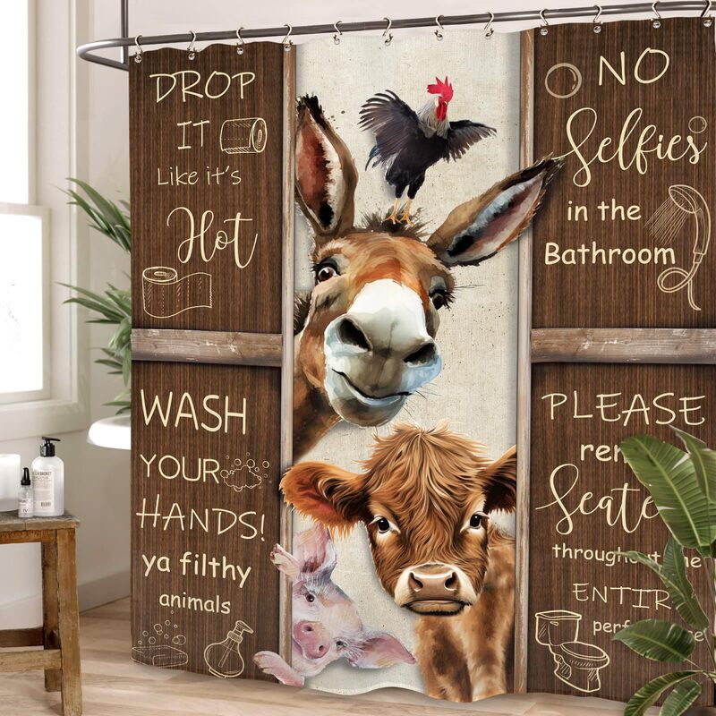 Funny Donkey Boar Shower Curtain Animal Country Farmhouse Brown Bathroom Rules Funny Polyester with Hooks Waterproof Bath Curtain Funny Donkey Boar Shower Curtain Animal Country Farmhouse Brown Bathroom Rules Funny Polyester with Hooks Waterproof Bath Curtain