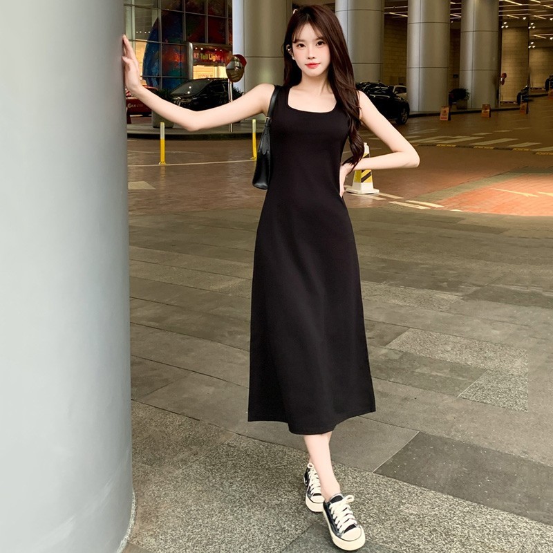 网红洋气炸街女装连衣裙宽松休闲慵懒显瘦长款气质百搭打底背心裙|undefined