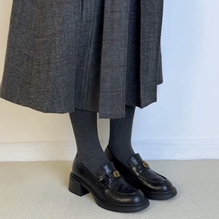 Sheepskin version ~ thick-soled retro thick heel loafers women's one-step round toe single-layer shoes genuine leather commuter Joker small leather shoes