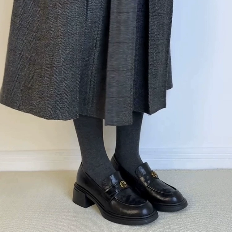 Овчинная версия ~ Туфли ретро на толстом каблуке рафу женские туфли с круглой головой