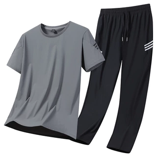 【M-8XL】速干冰丝男士运动大码套装夏季薄款潮流百搭健身服篮球