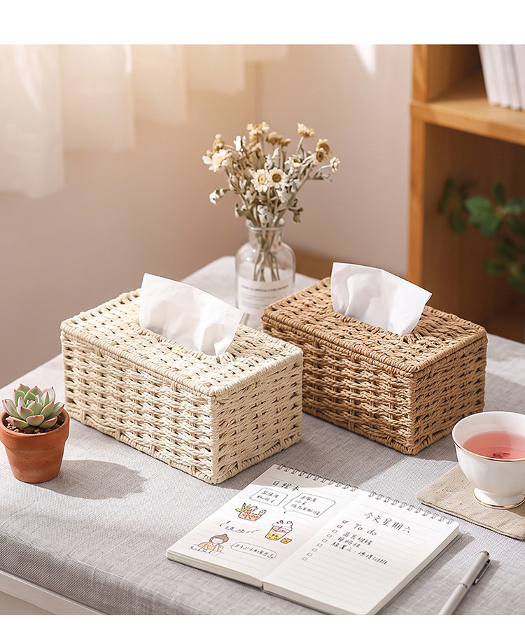 Rattan-style tissue box for home use, suitable for living room coffee table, simple woven storage box, decorative item for hotels and guesthouses