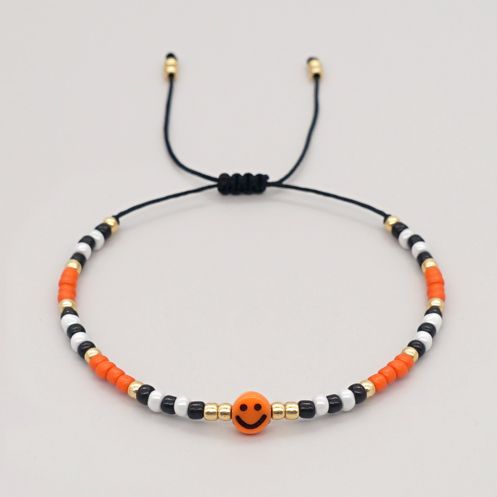 Beaded, Glass, rope Material Smile Face, Multicolor Pattern 1 Piece Bohemian Multicolor Smile Face Beaded Glass Rope Tassel Women's Bracelets