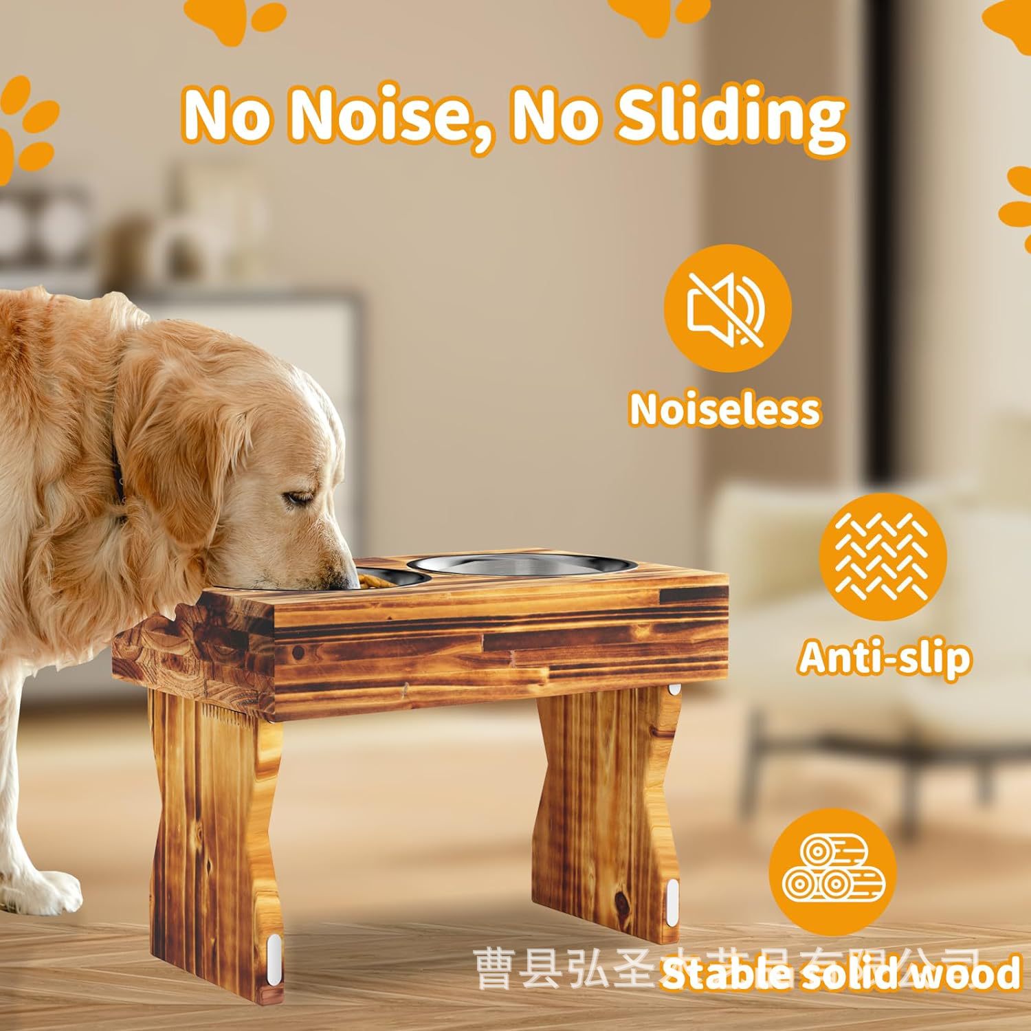 Estante de tazón de madera para mascotas, sala de estar, alimentador para perros y gatos, estante para tazón doble, tazón elevado, altura ajustable, estante de alimentación de agua de madera maciza