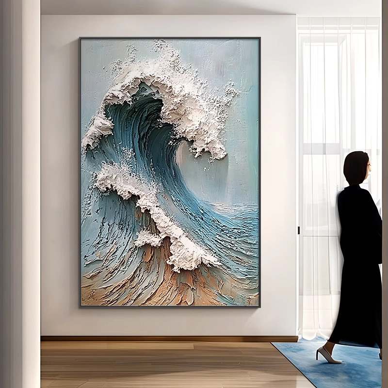 客厅装饰画海浪油画《风生水起》网红大芬村玄关入户门肌理挂画|undefined