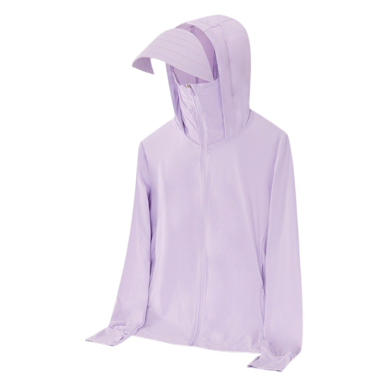 Ice silk sunscreen upf50 women's thin fashion summer riding UV protection hooded sunscreen men's coat