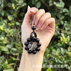 天然の銀曜石の子猫の手は携帯電話を捻ってぶら下げて環の黒曜の石の金の携帯電話のペンダントをぶら下げて卸売りして生放送して供給します。