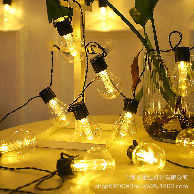 Nuevas luces de cadena solares Edison para exteriores, decoración navideña para patio, camping, luces LED de cadena