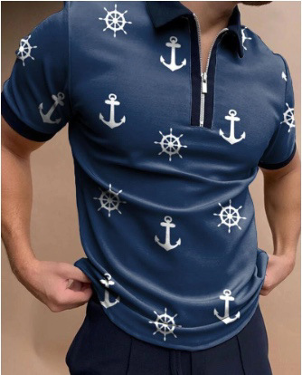 Camiseta Polo de Manga Corta con Cierre y Estampado 3D Informal para Hombre, Nueva Colección de Primavera para Exportación