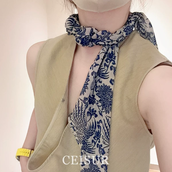 French-Style Lazy Retro Waist-Length Silk Scarf, Unique and Versatile, Enhances Complexion, Multiple Wearing Styles, Headscarf, Hairband for Women