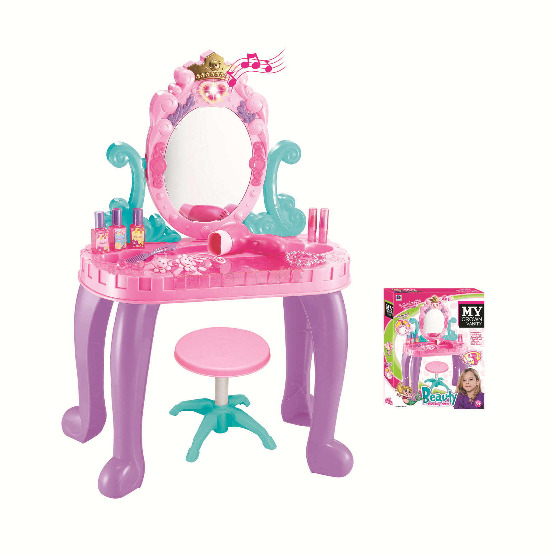 Princesa infantil梳妆台 luces y música para el hogar accesorios simulación conjunto de juguetes para vestir para el hogar transfronterizo