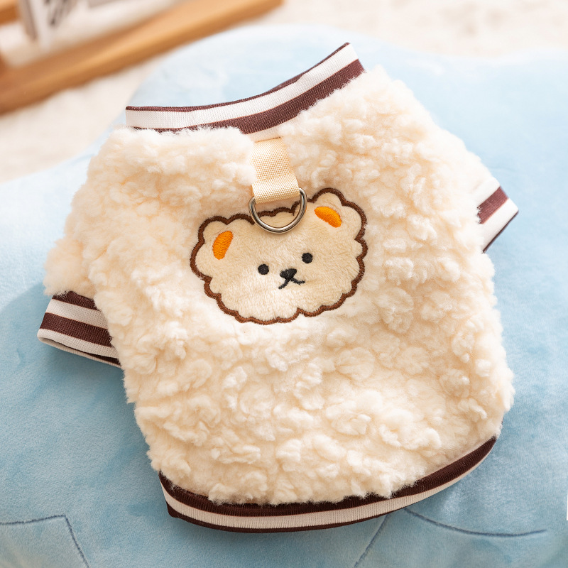 Arroz blanco lindo pegatina bordada pequeña oveja guisante de seda de dos pies chaqueta de terciopelo pequeño perro otoño invierno grueso ropa de mascotas image 6