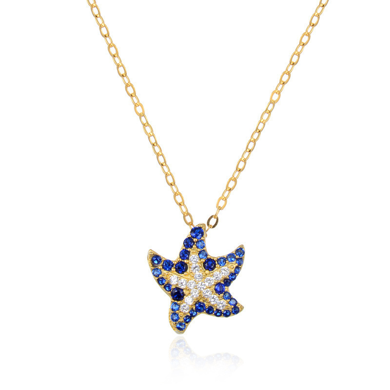 Personalidad de moda japonesa y coreana en el viento collar de estrella de mar mujer S925 plata esterlina chapado en oro joyas de cadena de clavícula