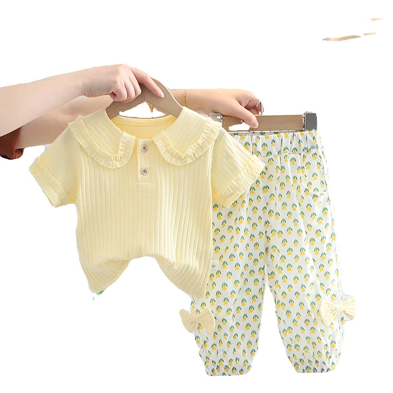 Детская летняя одежда, комплект для девочки, детская одежда, 5 лет, с коротким рукавом, интернет-знаменитость, стиль вестерн