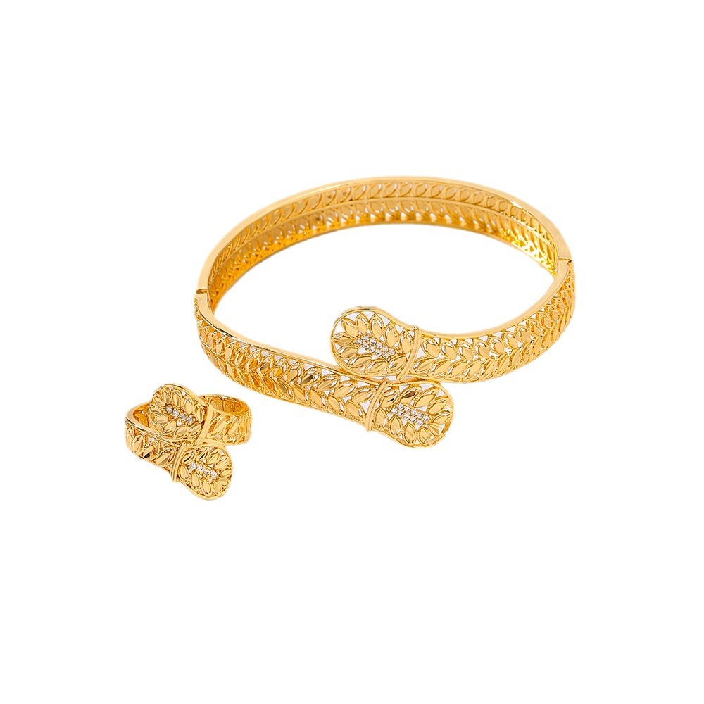 Diseño de moda explosivo selecciones transfronterizas juegos de joyería brazalete de piedra de bronce anillo de boca viva dos juegos de joyería