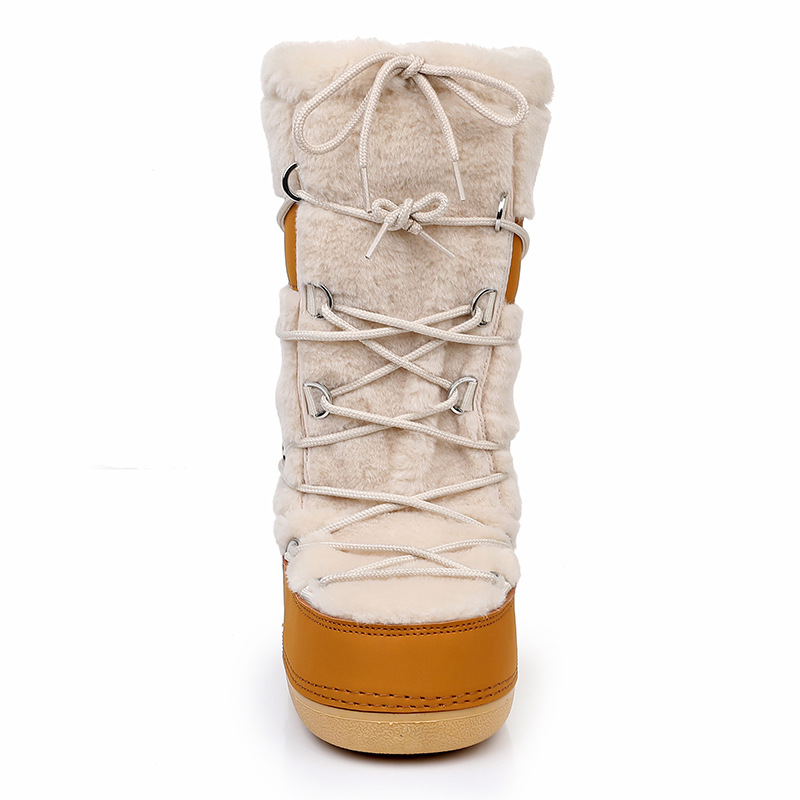 Women's Shoes Thickened Ski Space Boots Lamb Fur Fur Stitching High Top Snow Boots_voghion.com