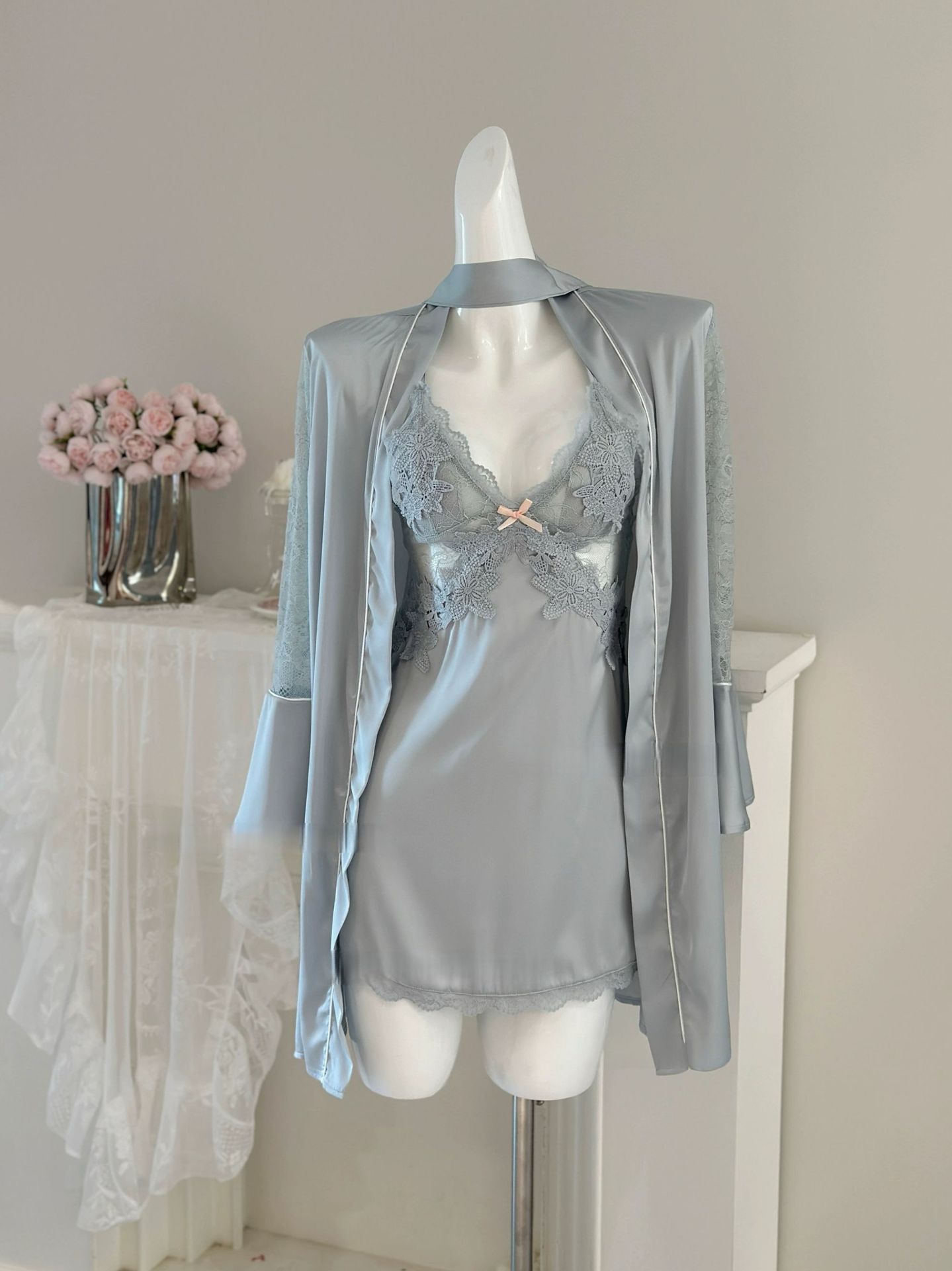 Far sky blue suit: including suspender skirt + outer robe 6001-1