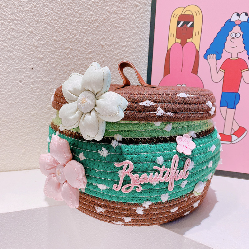 HD3438松子櫻花時尚桌面編織收納筐客廳雜物收納盒零食玩具整理盒