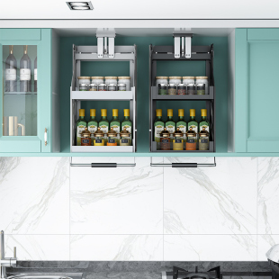 ♔ Kitchen Wall Cabinet Lifting Basket Pull-Down Basket Cabinet Vertical Lifting up and down Spice Basket Seasoning Storage
