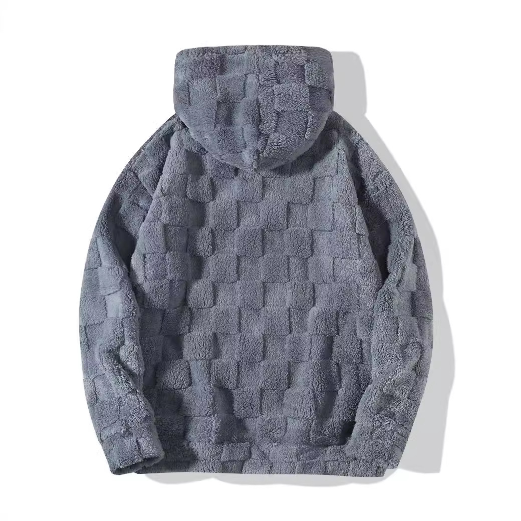 Men's Clothing hot selling plaid loose hooded sweatshirt winter coral fleece casual large size outerwear for men_voghion.com