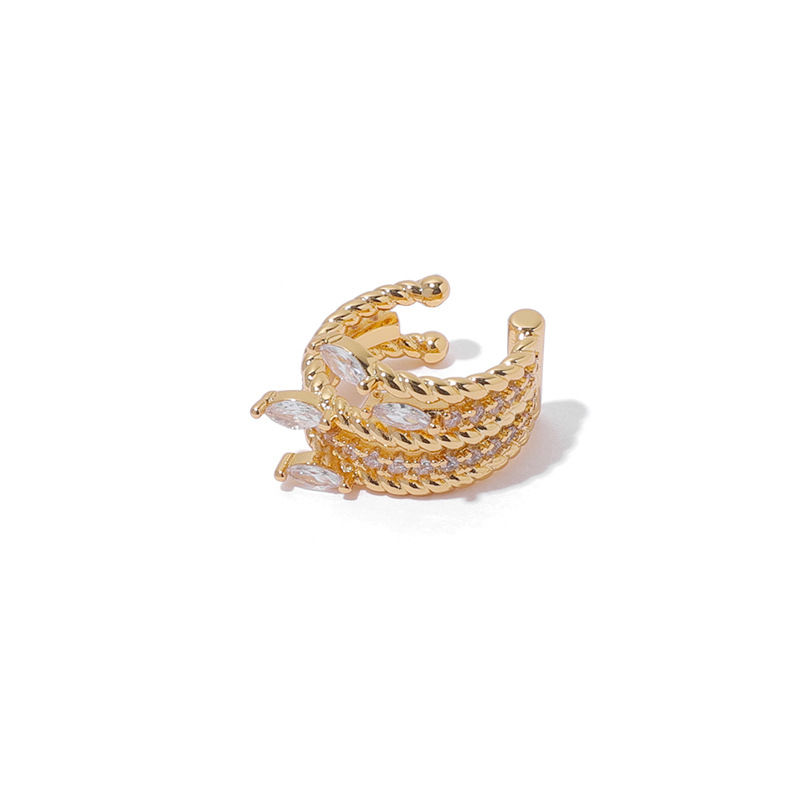 Latón chapado 18K oro real/ZIRCON con incrustaciones francés luz lujo retro temperamento multi-capa oído hueso clip giro pendientes para mujeres
