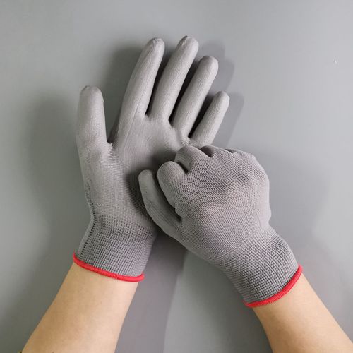 Gray PU coated palm gloves dust-free electronics factory anti-static coated PU finger coated gloves labor protection gloves wholesale