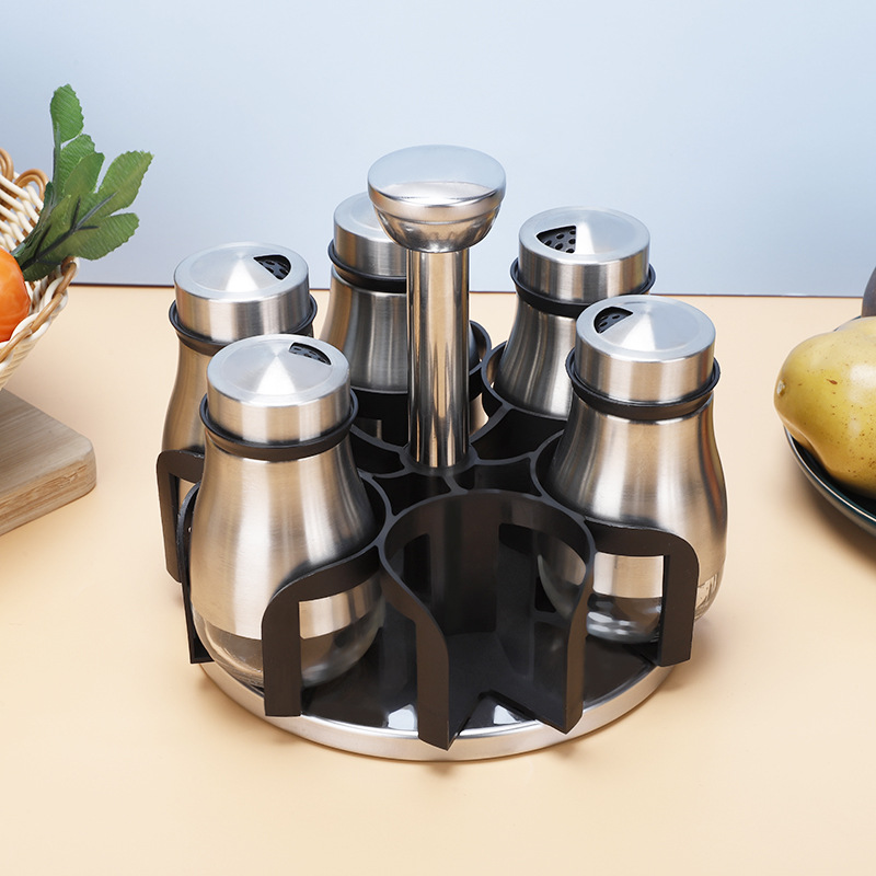 Suministro directo de fábrica botella de condimento multifuncional suministros de cocina tarro de condimento de barbacoa botella de aspersión de comino traje de estante giratorio