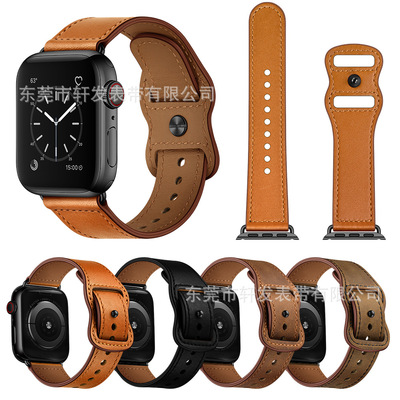 适用苹果手表apple i watch123456代头层真牛皮双洞款苹果手表带