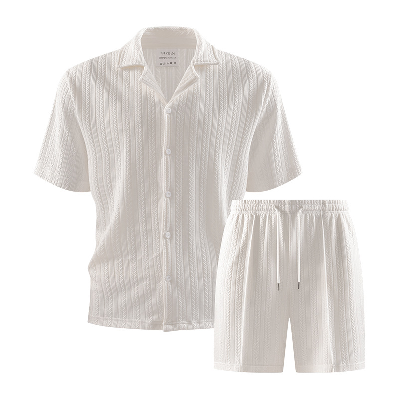 2026 Summer Cross-Border Plus Size Trendy Jacquard Shirt Short-Sleeve Shorts Set Men's Shirt Sports Short-Sleeve T-Shirt