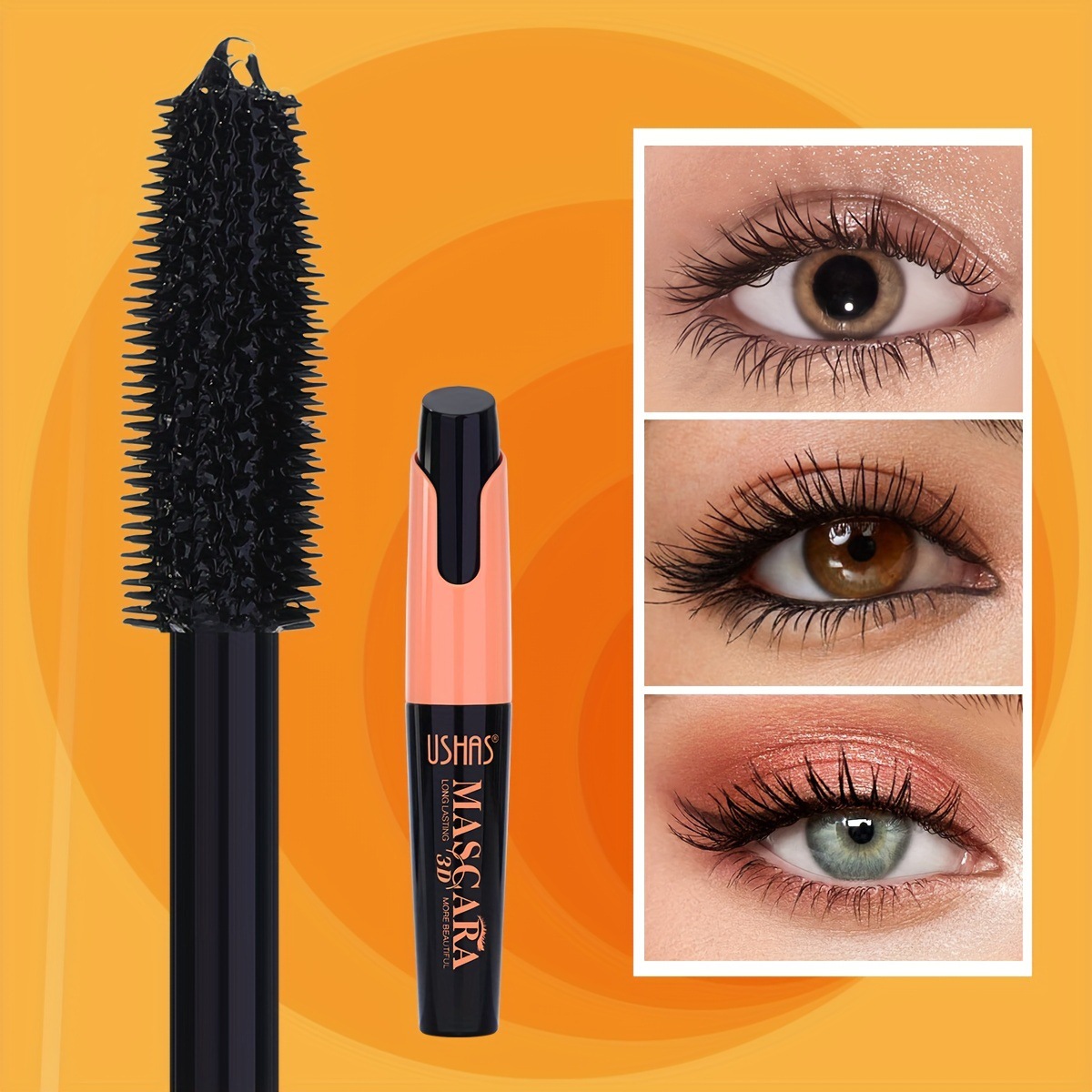 USHAS rímel a prueba de agua a prueba de sudor sin manchas, largo y grueso MA1073