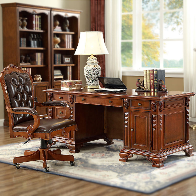 American-Style Solid Wood Desk Desktop Computer Office Desk European-Style Home Writing Desk Simple Study Furniture W18